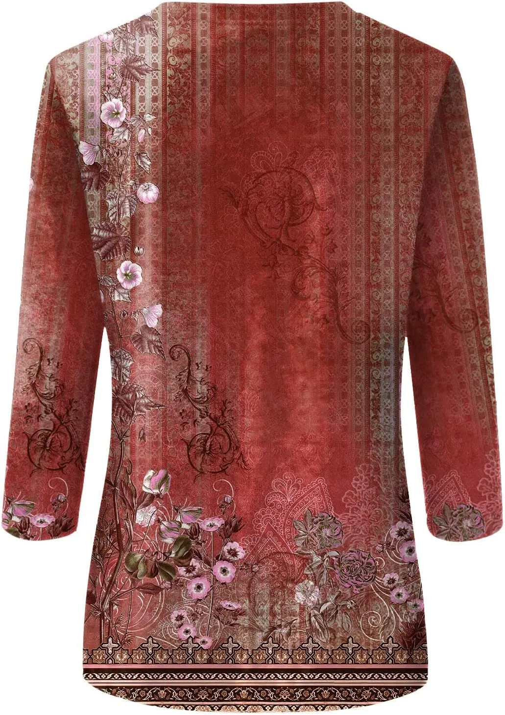 3/4 Length Sleeve Womens Tops Crew Neck Blouses Loose Fit Tunic Tops Casual Tee Shirt Floral Print Summer T-Shirts