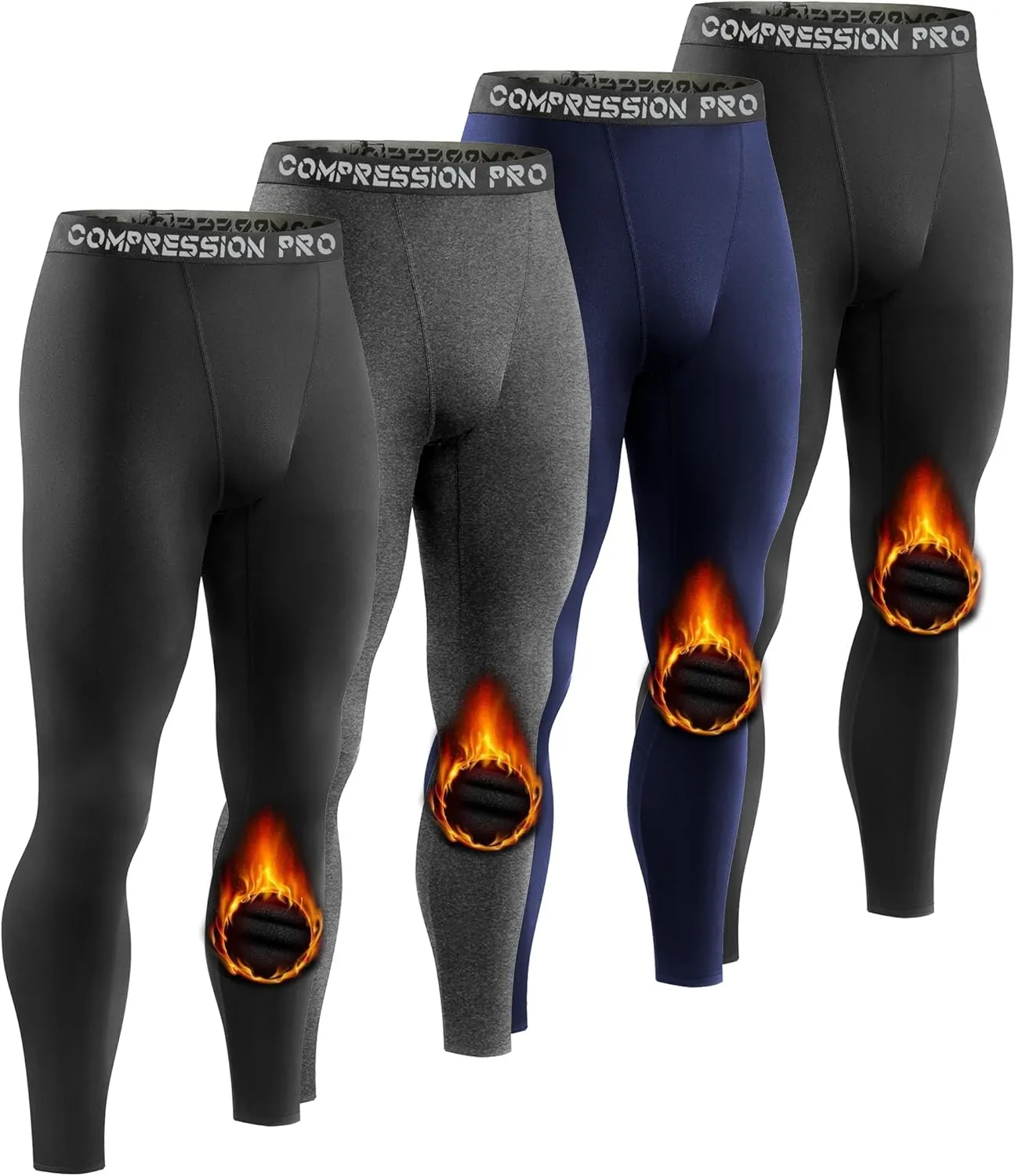 4 Pack Men Thermal Compression Pants,Fleece Lined Heated Leggings for Cold Weather Sports Athletic Winter Baselayer