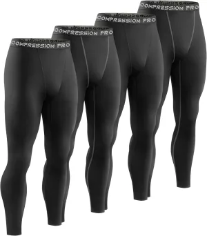 4 Pack Men Thermal Compression Pants,Fleece Lined Heated Leggings for Cold Weather Sports Athletic Winter Baselayer
