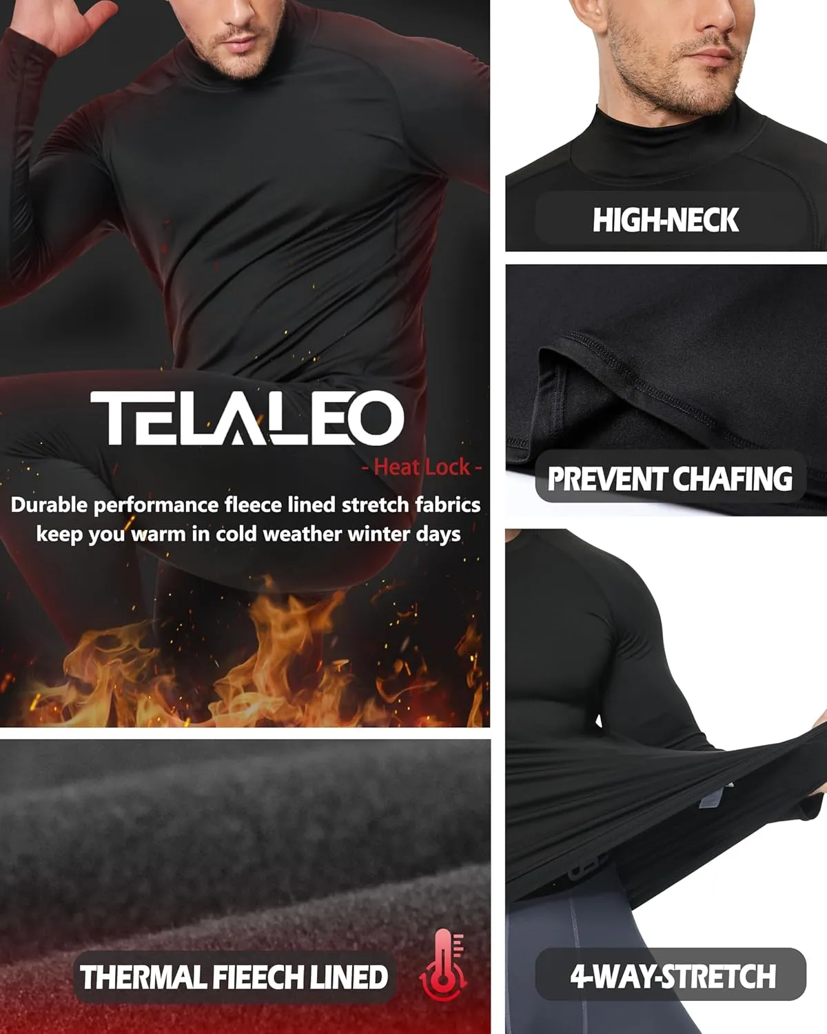 5 or 4 Pack Men's Thermal Turtle Mock Neck Shirts, Long Sleeve Compression Shirts Fleece Lined Undershirt Base Layer Tops