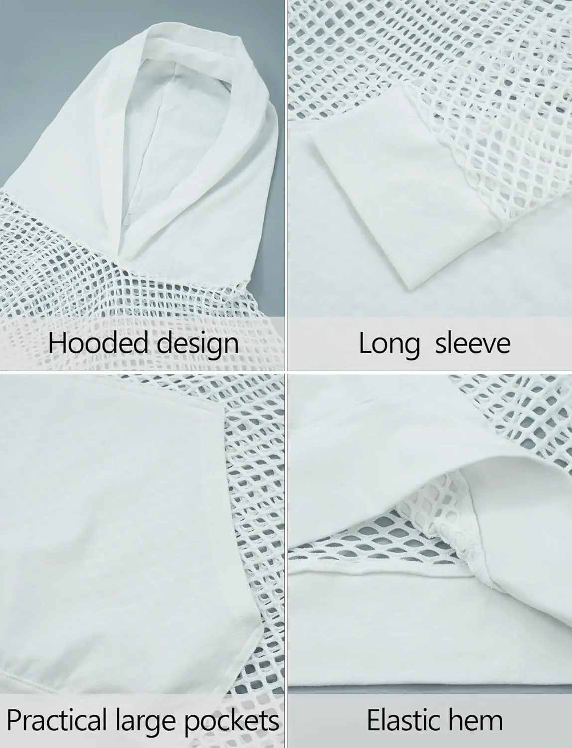 Aivtalk Men’s Mesh Fishnet Hoodie Long Sleeves Crop Top See Through Pullover Sweatshirt Workout Tank Tops with Pockets