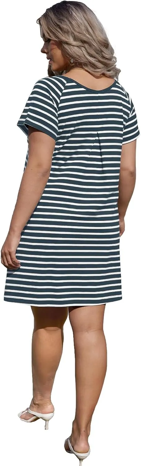 Alaster Womens Casual Summer T Shirt Dress Loose Short Sleeve Tunic Dress with Pocket for Women