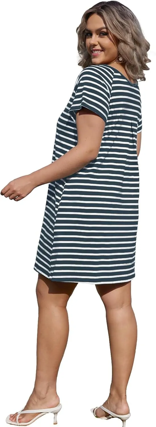 Alaster Womens Casual Summer T Shirt Dress Loose Short Sleeve Tunic Dress with Pocket for Women