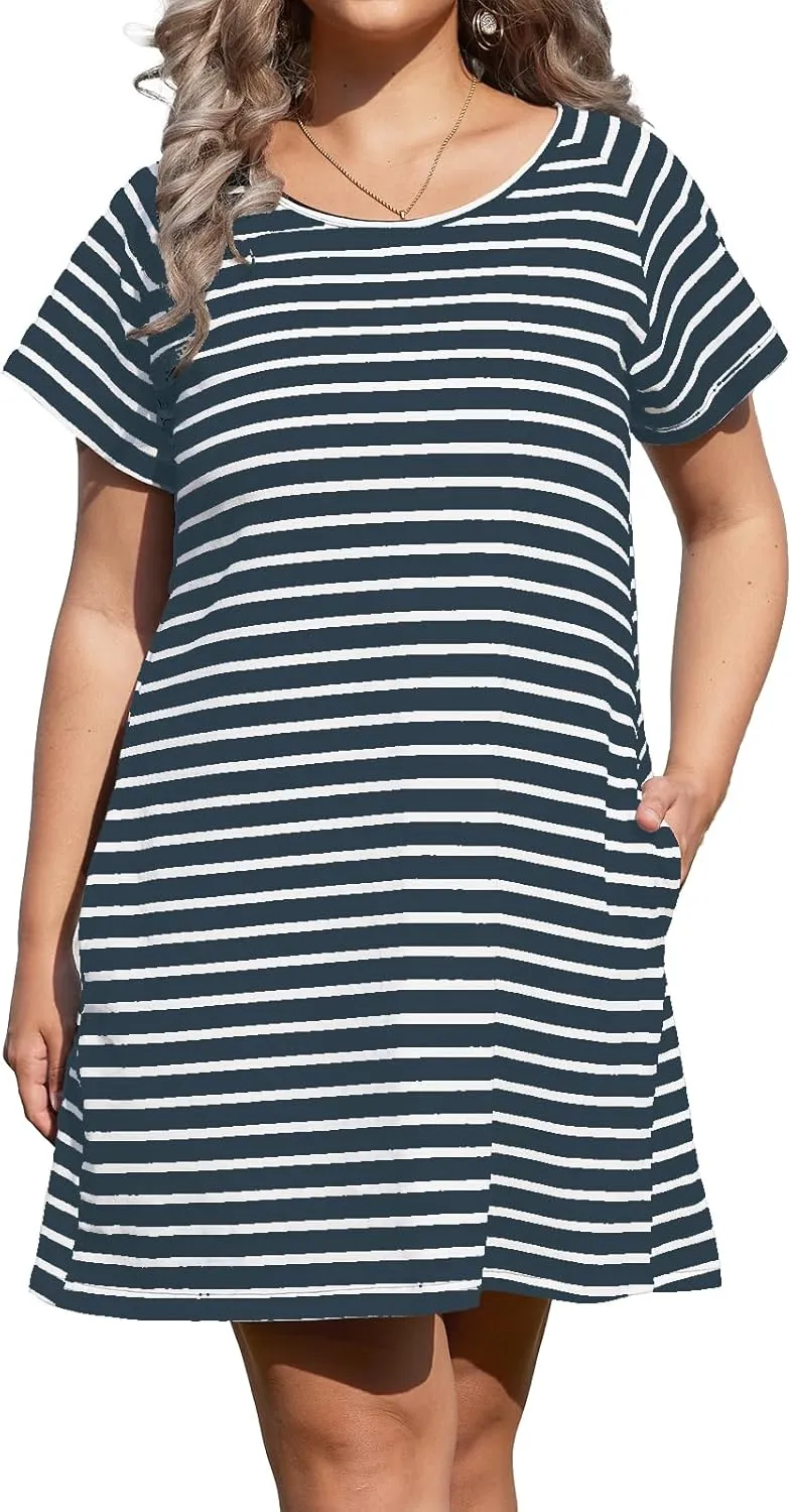 Alaster Womens Casual Summer T Shirt Dress Loose Short Sleeve Tunic Dress with Pocket for Women