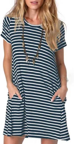 Alaster Womens Casual Summer T Shirt Dress Loose Short Sleeve Tunic Dress with Pocket for Women