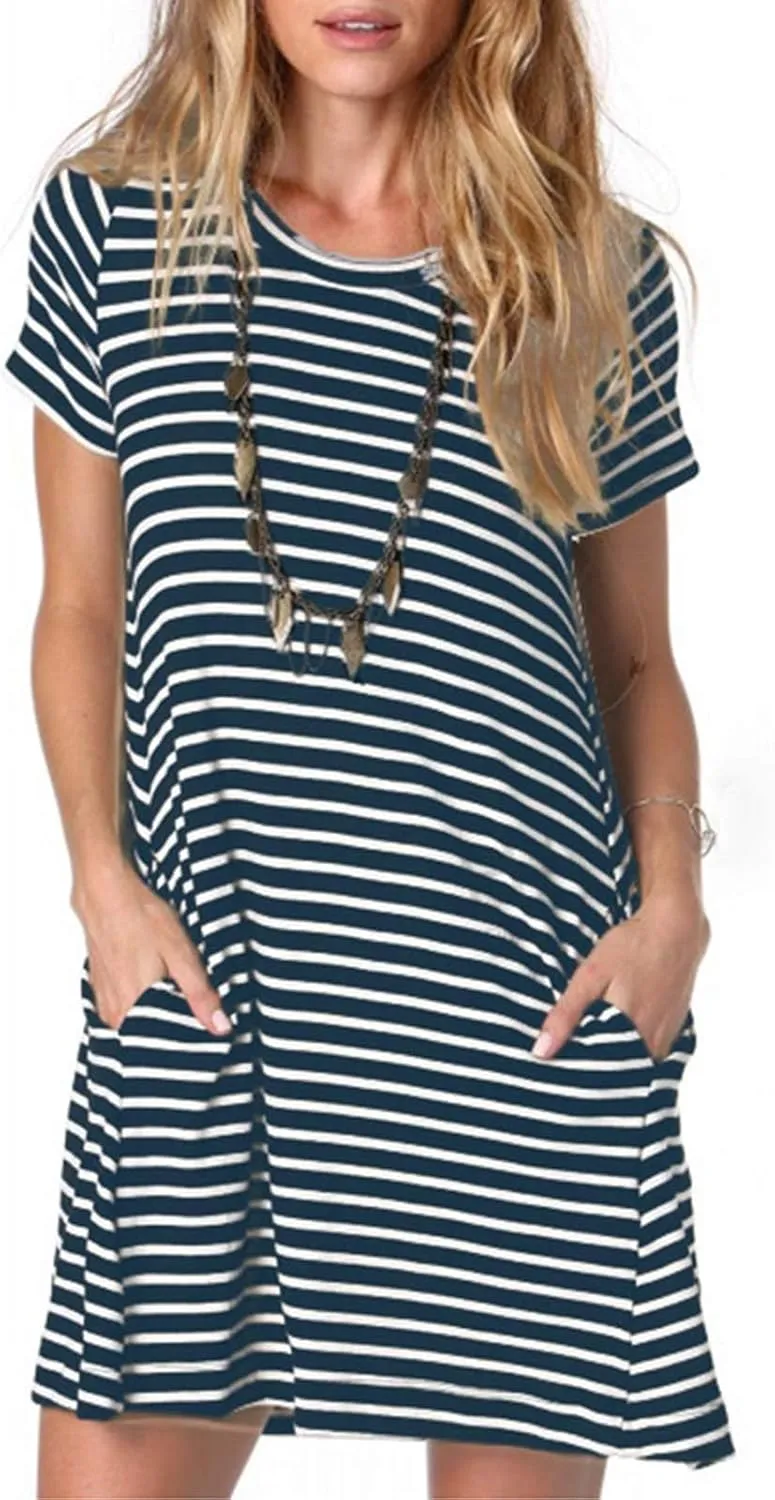 Alaster Womens Casual Summer T Shirt Dress Loose Short Sleeve Tunic Dress with Pocket for Women