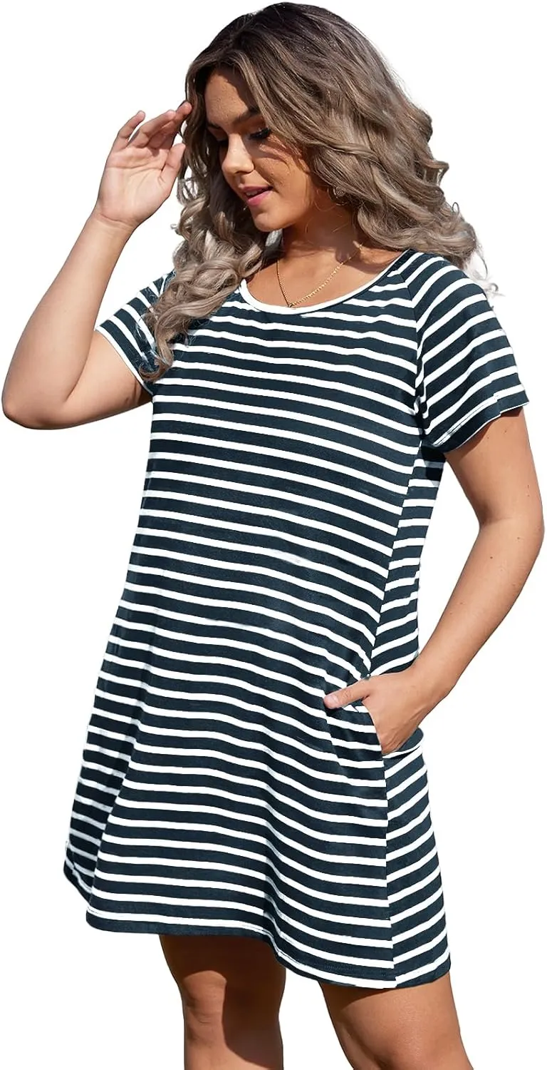 Alaster Womens Casual Summer T Shirt Dress Loose Short Sleeve Tunic Dress with Pocket for Women