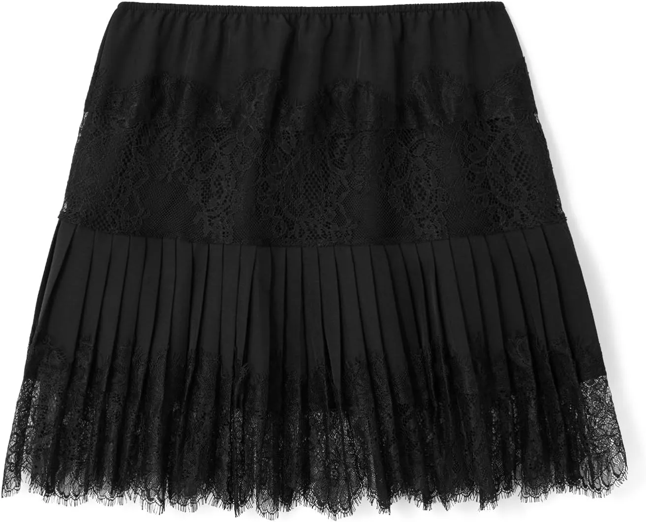 Amuver Women Y2k Lace Mini Skirt Pleated Flowy Half Slip Short Skirts Ruffled Layered Shirt Extender Underskirt