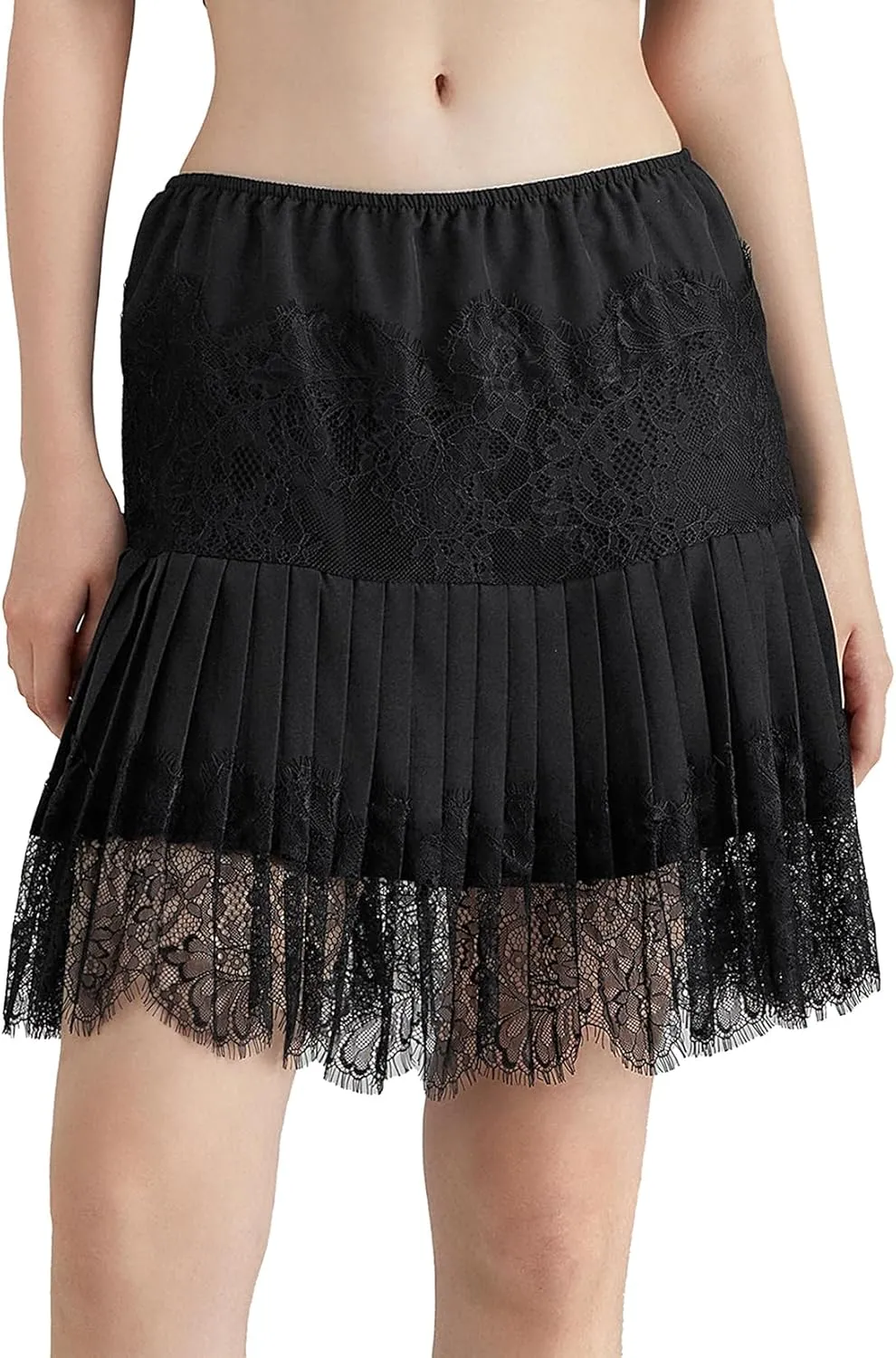 Amuver Women Y2k Lace Mini Skirt Pleated Flowy Half Slip Short Skirts Ruffled Layered Shirt Extender Underskirt