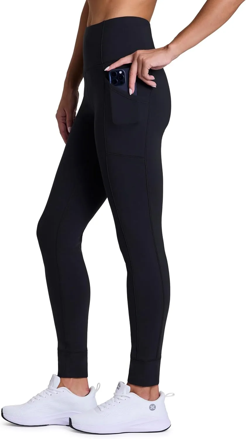 Avalanche Women's Fleece Hiking Leggings, High Waist Full Length Fleece Lined Legging Fleece Yoga Pants with Pockets