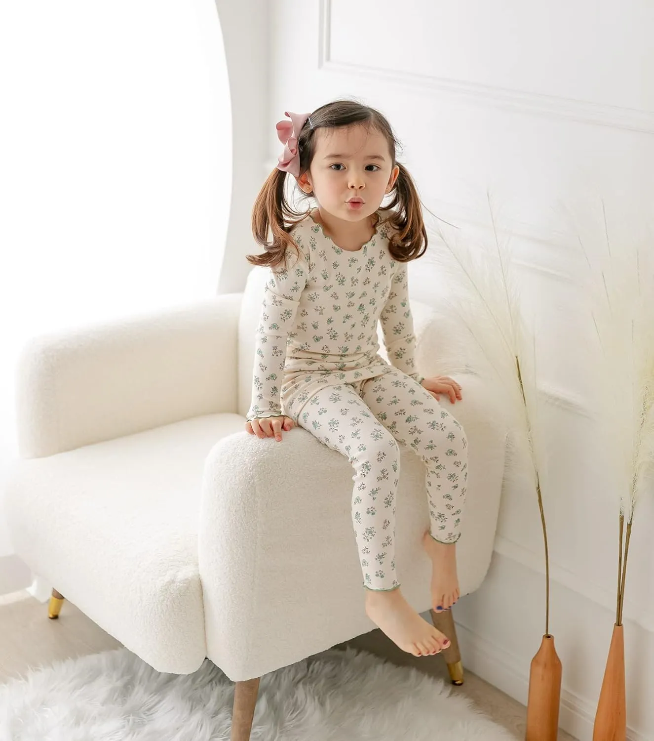 AVAUMA Baby Boy Girl Pajama Set 6M-7T Kids Cute Toddler Snug fit Flower Pattern Design Pjs Cotton Sleepwear Ruffled Shirring