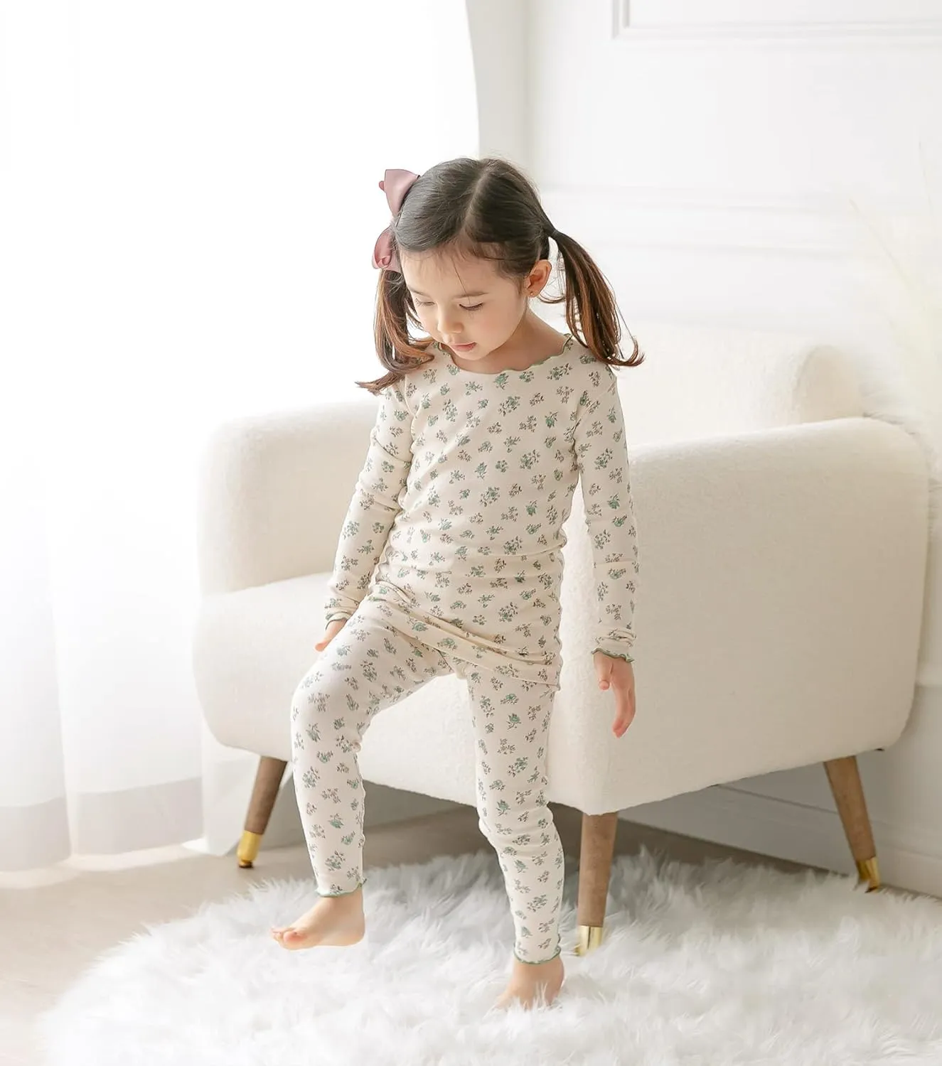 AVAUMA Baby Boy Girl Pajama Set 6M-7T Kids Cute Toddler Snug fit Flower Pattern Design Pjs Cotton Sleepwear Ruffled Shirring