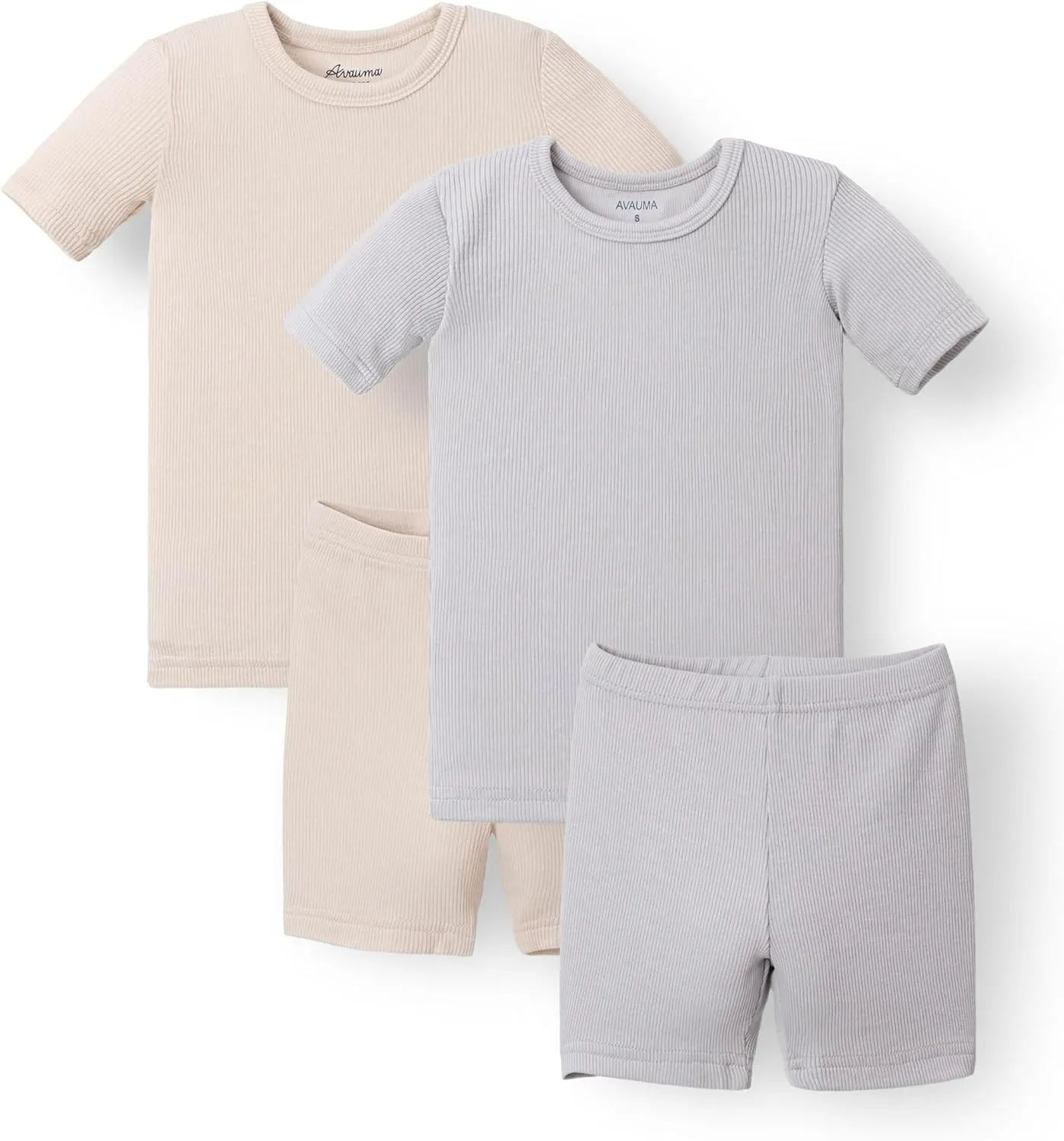 AVAUMA Toddler Short Pajamas Set 6M-10 Years Baby Boys Girls Kids Snug fit Ribbed Sleepwear pjs for Daily Life Style