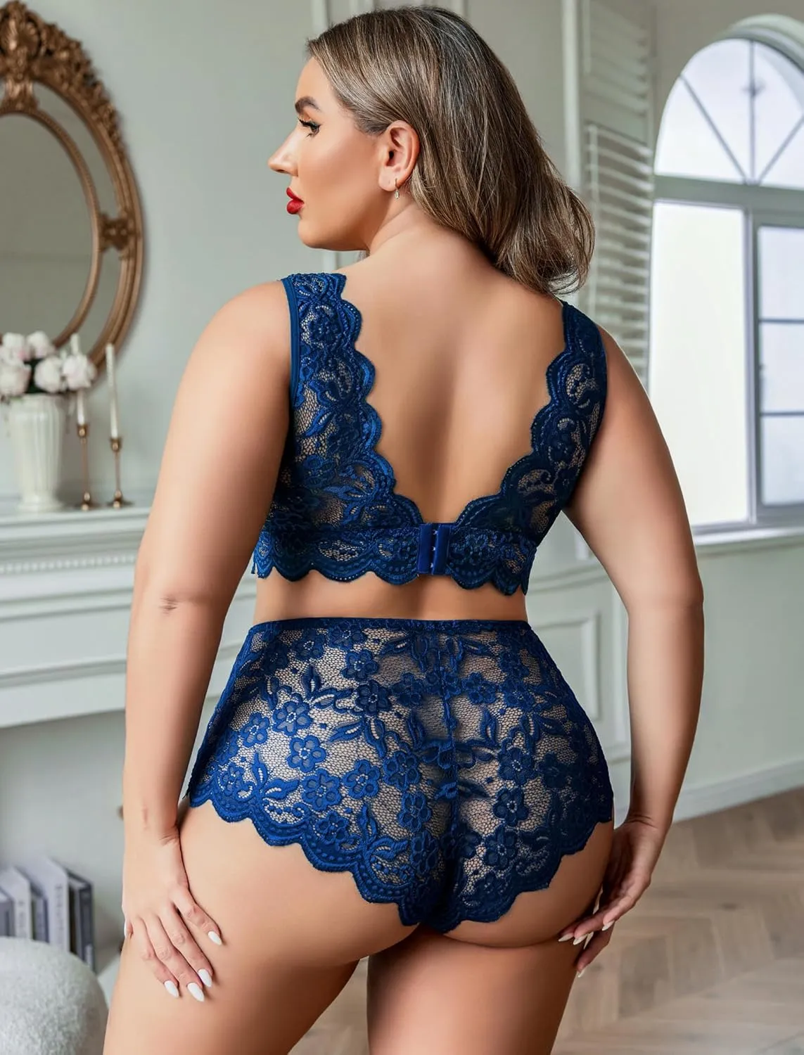 Avidlove Plus Size Lingerie Set for Women Sexy Lace Halter Bralette High Waist Panty Set