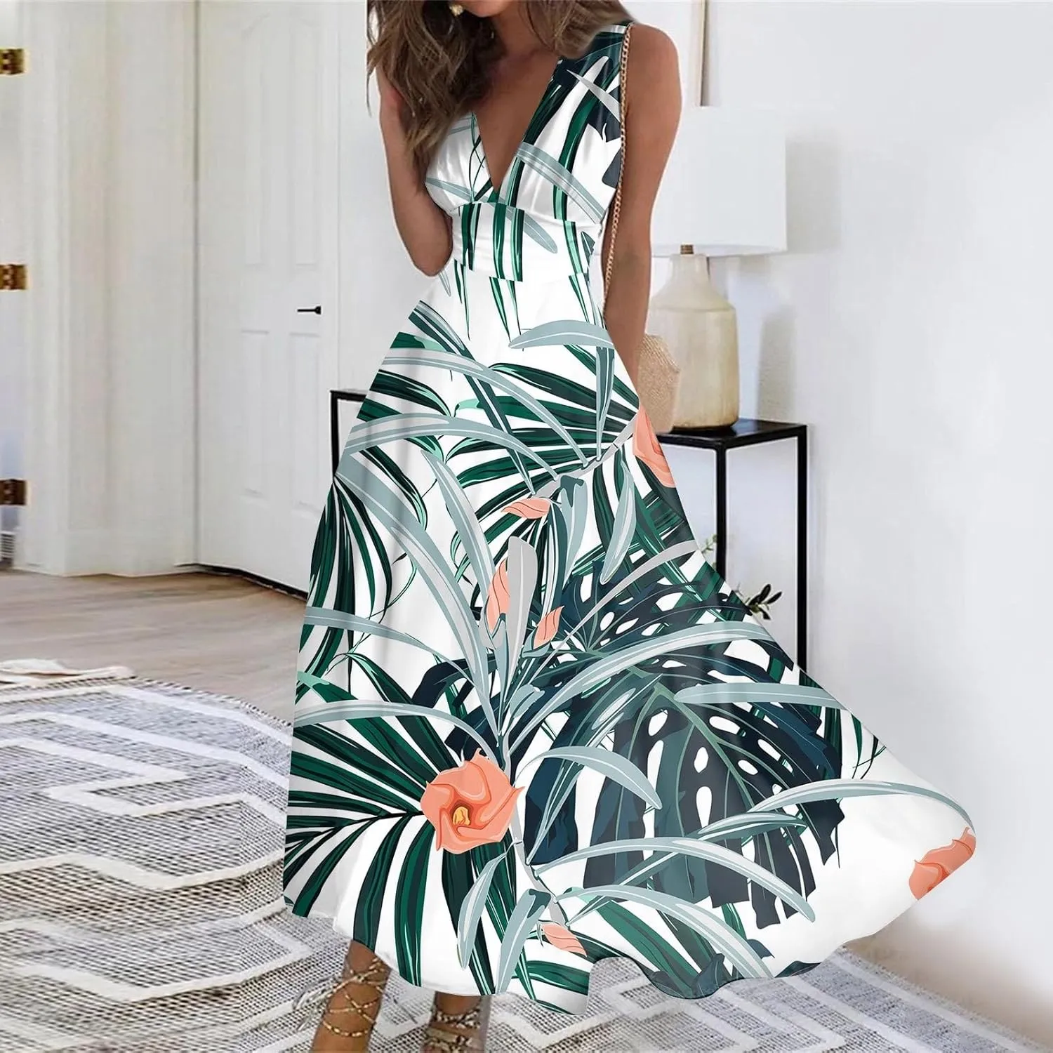 Azeralia Summer Dresses for Women 2024 Sleeveless Cruise Dresses for Women 2024 Wedding Guest Dress Plus Size Summer Dresses