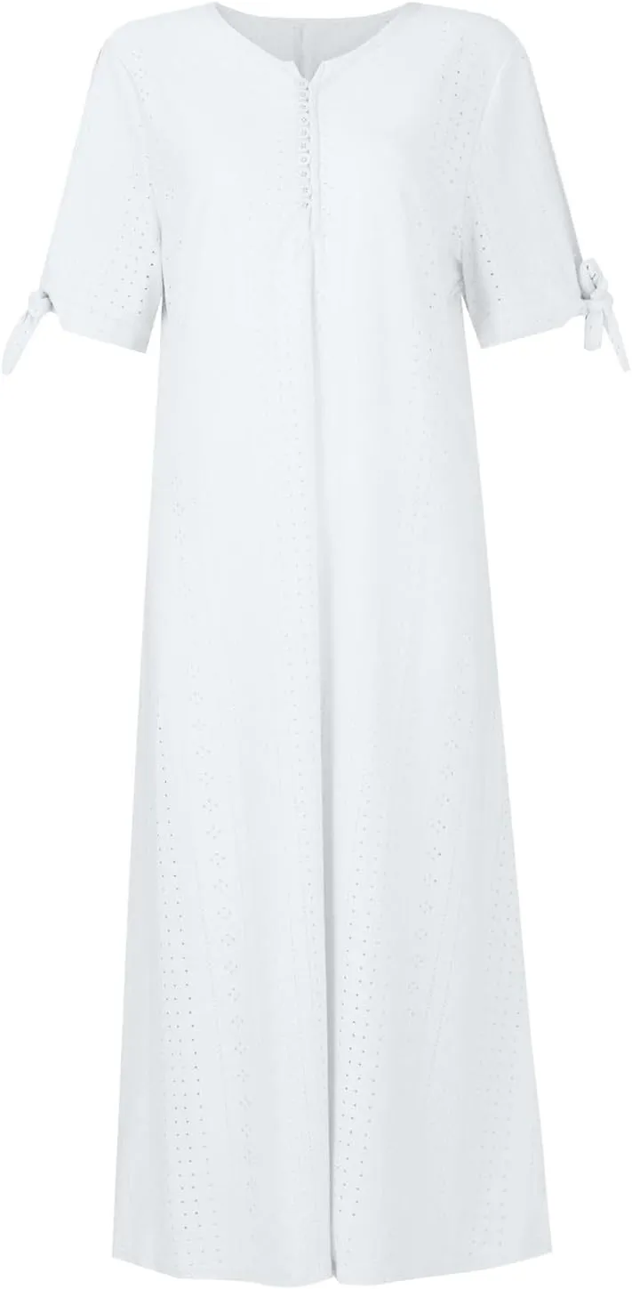 Azeralia Summer Dresses for Women 2025 V Neck Off Shoulder Short Sleeve Dress Casual Loose Maxi Dresses