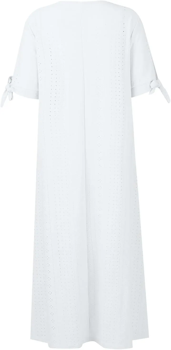 Azeralia Summer Dresses for Women 2025 V Neck Off Shoulder Short Sleeve Dress Casual Loose Maxi Dresses
