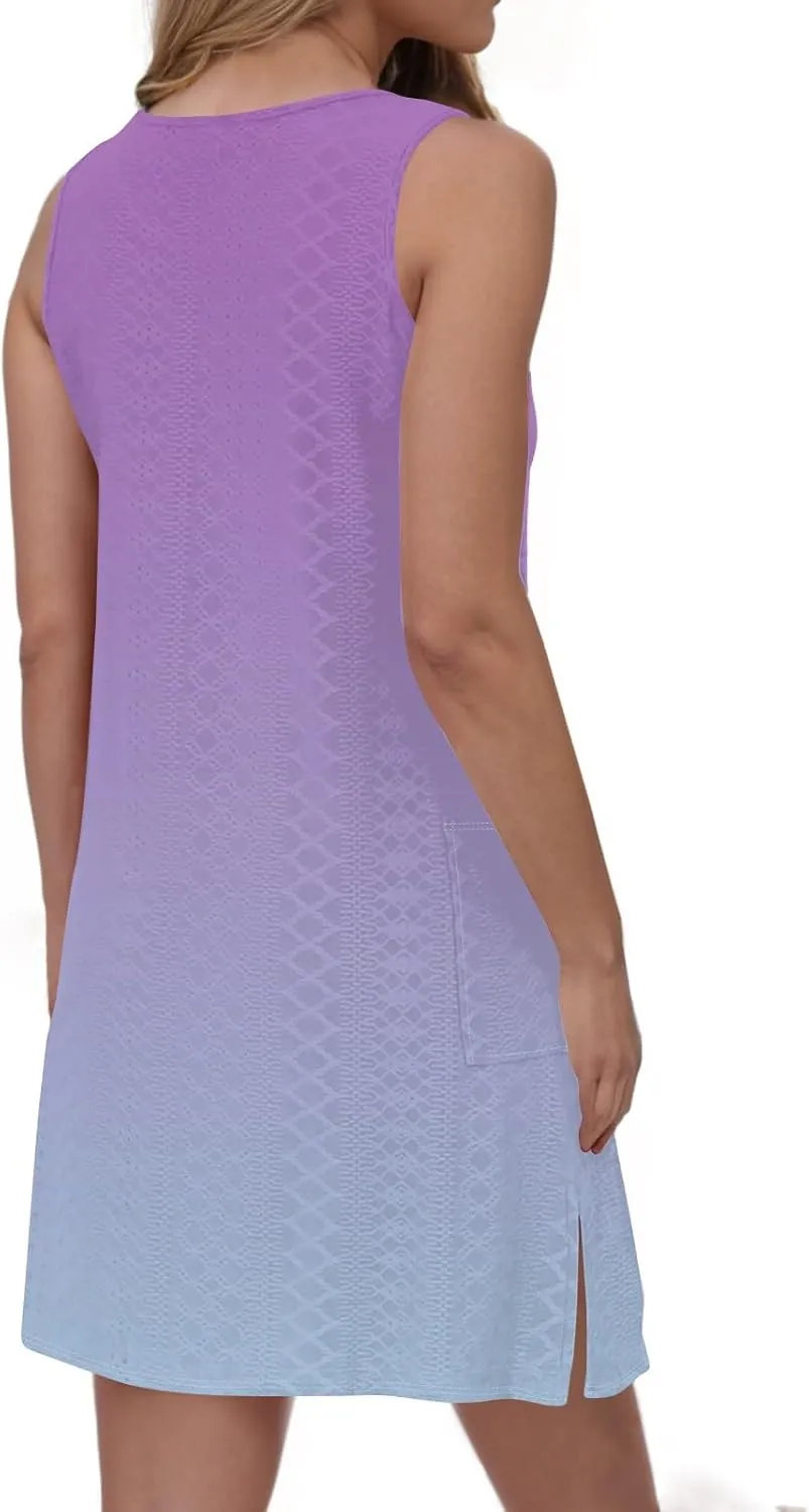 Azeralia Women Casual Loose Sundress Sleeveless Round Neck Mini Beach Tank Dress Travel Vacation 2025 Summer Outfits