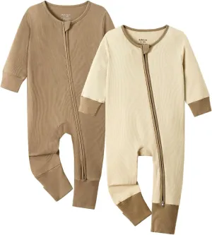 Bafeicao Baby Rayon of Bamboo Pajamas Sleeper with Mitten Cuffs Ribbed 2 Way Zipper Romper Long Sleeve Footless Pjs Sleepers