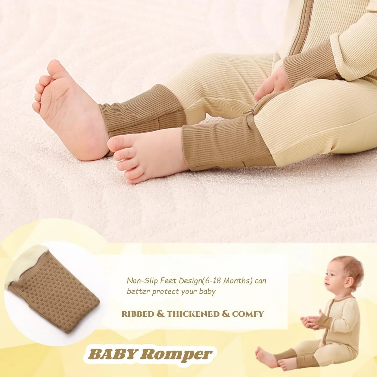 Bafeicao Baby Rayon of Bamboo Pajamas Sleeper with Mitten Cuffs Ribbed 2 Way Zipper Romper Long Sleeve Footless Pjs Sleepers