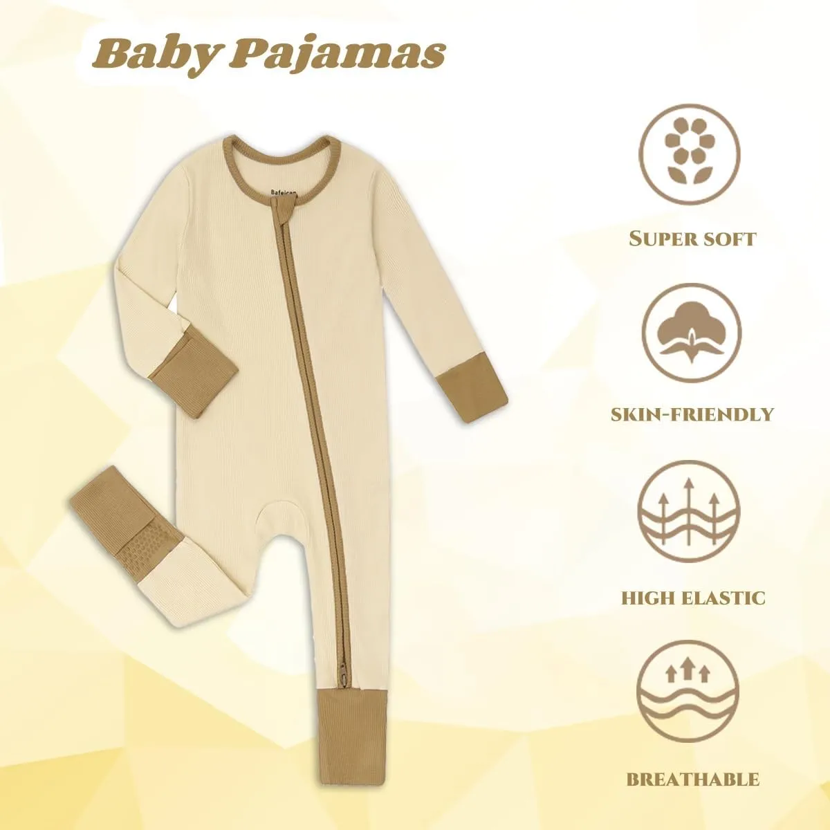Bafeicao Baby Rayon of Bamboo Pajamas Sleeper with Mitten Cuffs Ribbed 2 Way Zipper Romper Long Sleeve Footless Pjs Sleepers