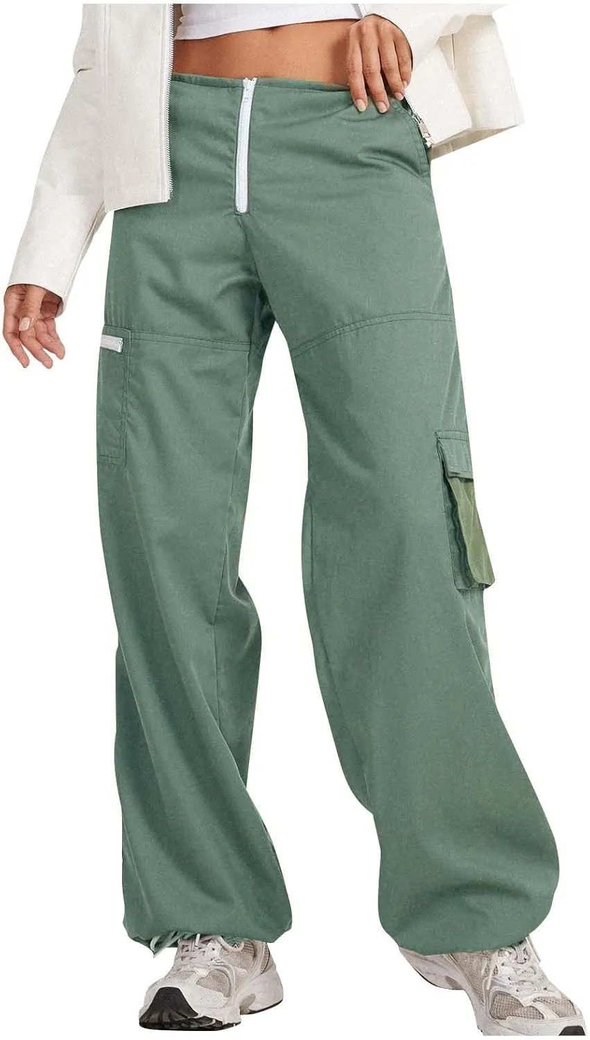 Baggy Cargo for Women Low Waist Cargo Pants Sweatpants Drawstring Loose Pocket Jogger Trousers Hippie Punk Streetwear