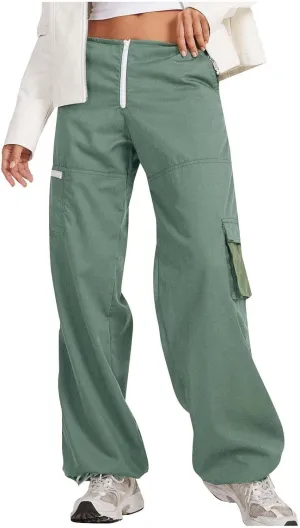 Baggy Cargo for Women Low Waist Cargo Pants Sweatpants Drawstring Loose Pocket Jogger Trousers Hippie Punk Streetwear