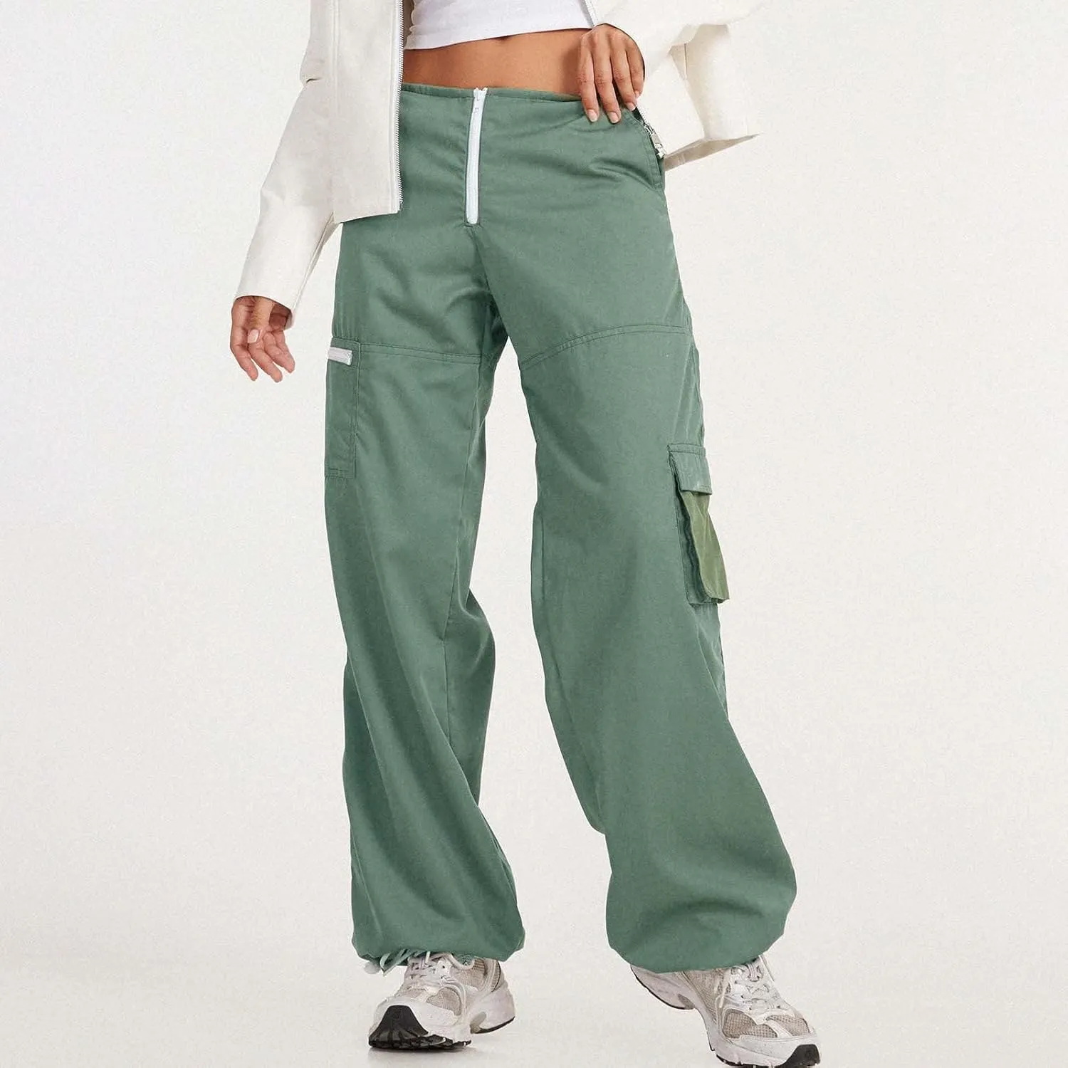 Baggy Cargo for Women Low Waist Cargo Pants Sweatpants Drawstring Loose Pocket Jogger Trousers Hippie Punk Streetwear