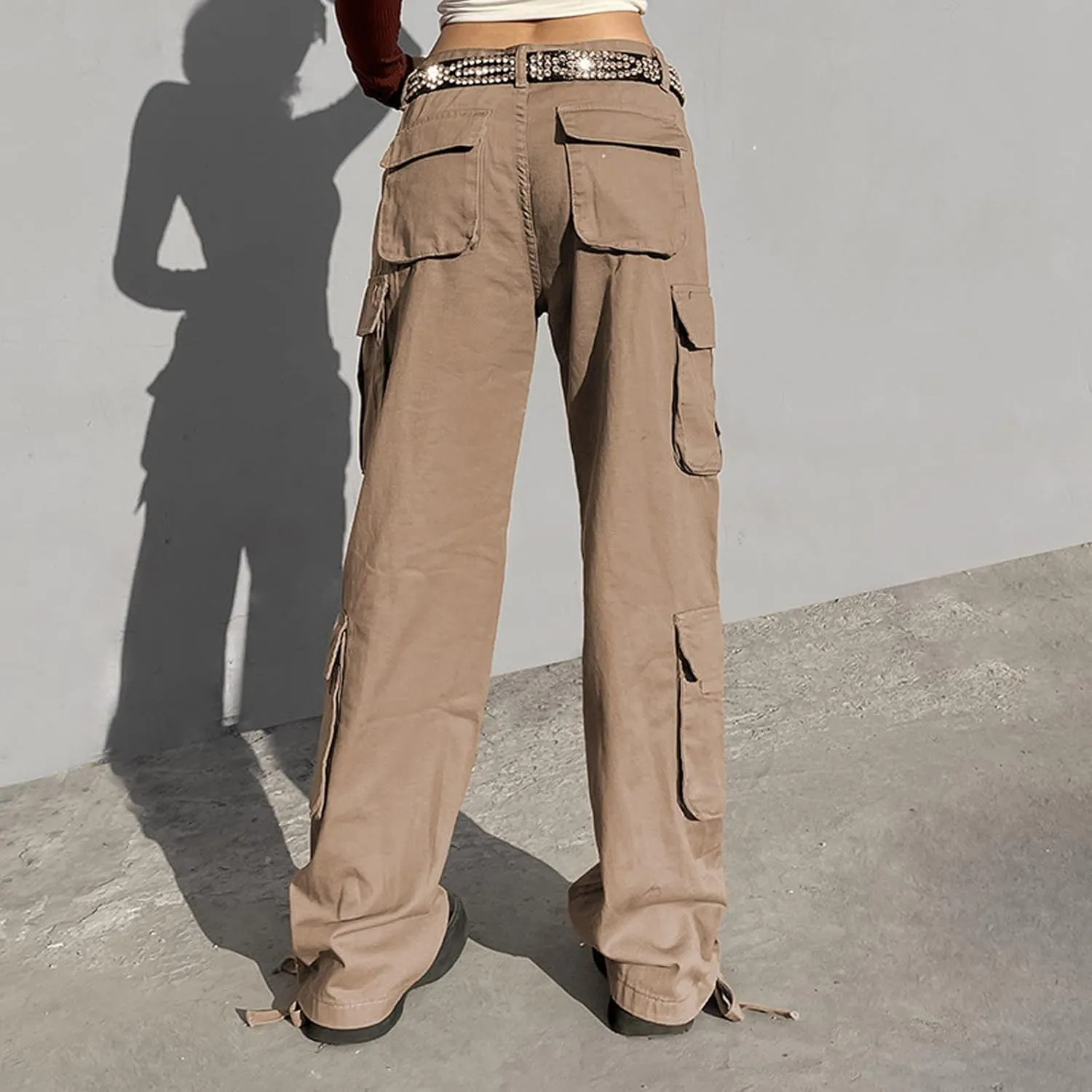 Baggy Cargo for Women Low Waist Cargo Pants Sweatpants Drawstring Loose Pocket Jogger Trousers Hippie Punk Streetwear
