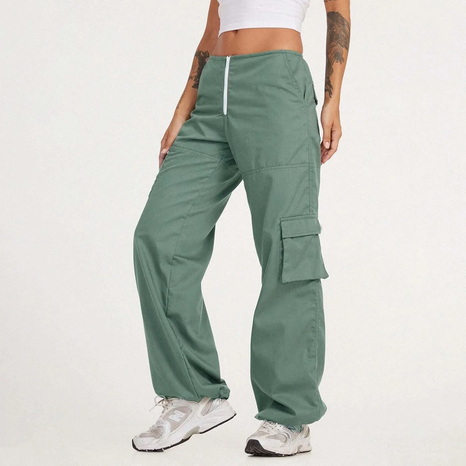 Baggy Cargo for Women Low Waist Cargo Pants Sweatpants Drawstring Loose Pocket Jogger Trousers Hippie Punk Streetwear