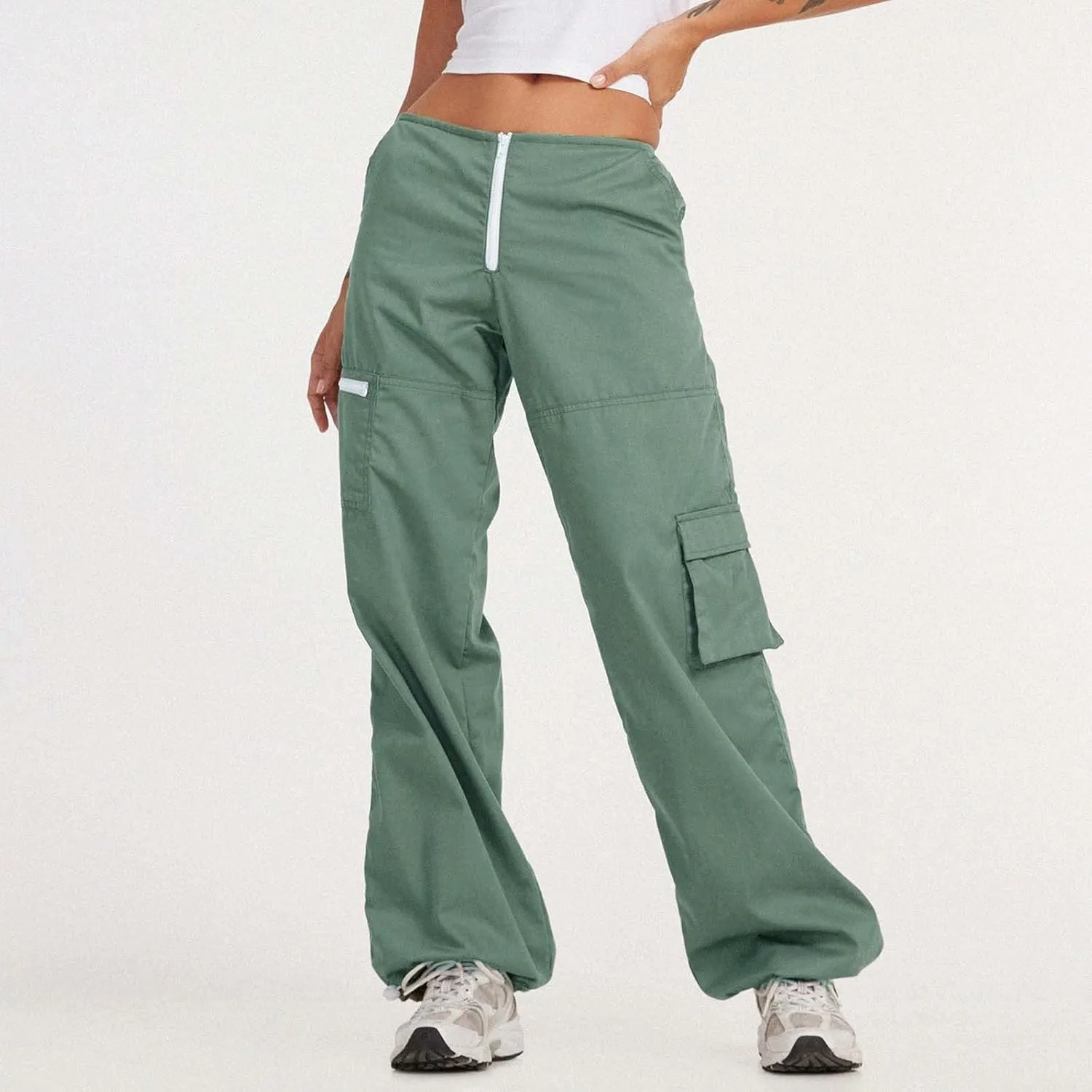 Baggy Cargo for Women Low Waist Cargo Pants Sweatpants Drawstring Loose Pocket Jogger Trousers Hippie Punk Streetwear