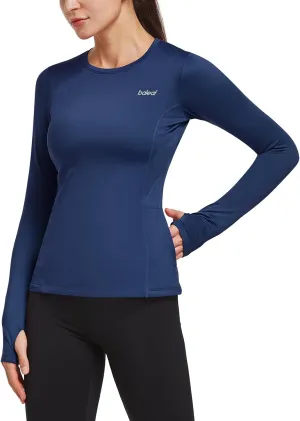 baleaf Thermal Shirts for Women Long Sleeve Fleece Tops Running Workout Cold Weather Gear Compression Zipper Pocket
