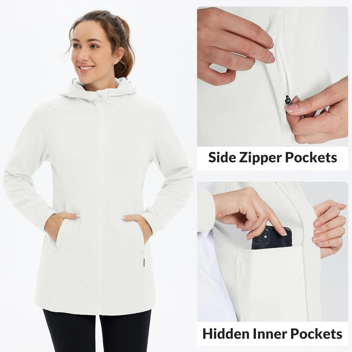 baleaf Women's Long Fleece Jacket Full Zip Polar Fleece Hoodie Soft Lightweight Winter Coat
