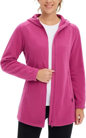 baleaf Women's Long Fleece Jacket Full Zip Polar Fleece Hoodie Soft Lightweight Winter Coat