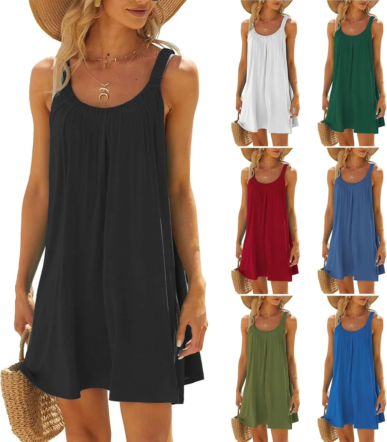 Beach Dresses for Women Sleeveless Bikini Beachwear Coverups Casual Vacation Short Summer Tshirt Tank Sundresses
