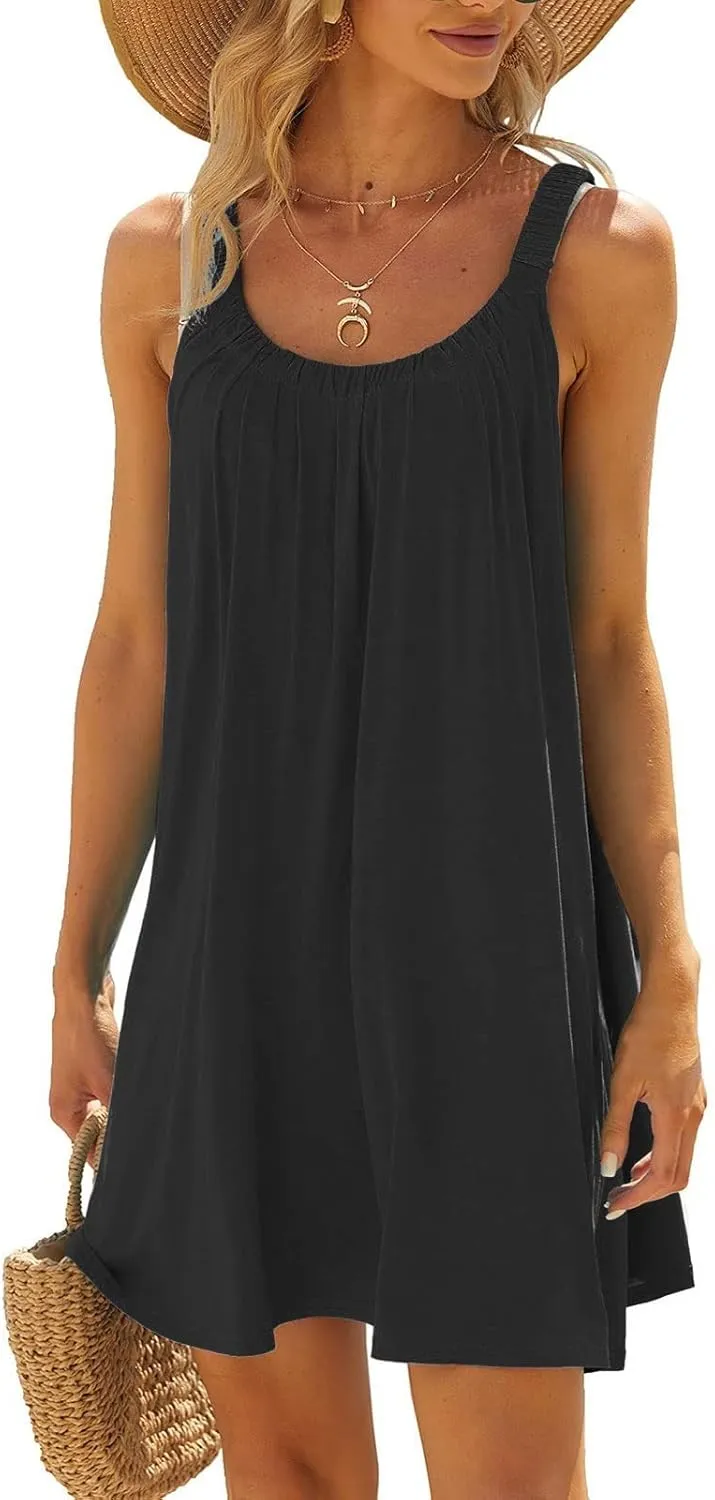 Beach Dresses for Women Sleeveless Bikini Beachwear Coverups Casual Vacation Short Summer Tshirt Tank Sundresses