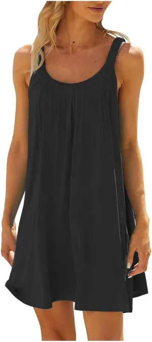 Beach Dresses for Women Sleeveless Bikini Beachwear Coverups Casual Vacation Short Summer Tshirt Tank Sundresses
