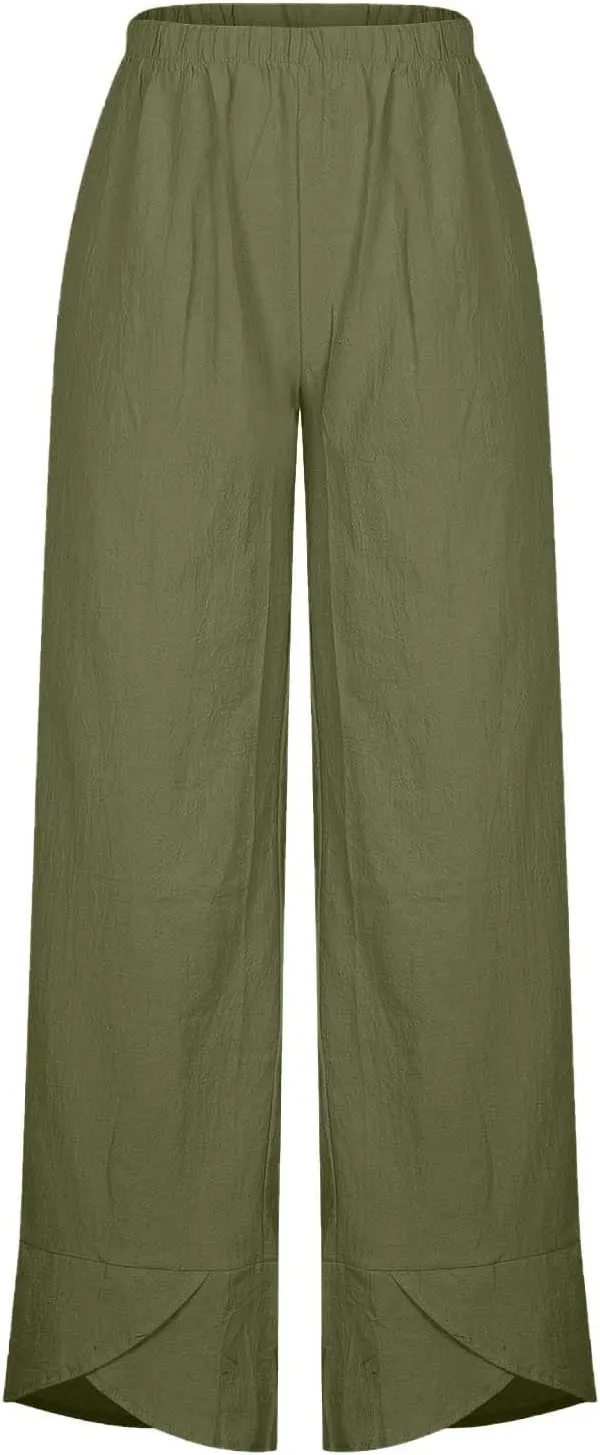 Beach Pants for Women 2025 Vacation Loose Capri Pants Baggy Elastic Waist Pants Summer Lounge Pants with Pockets