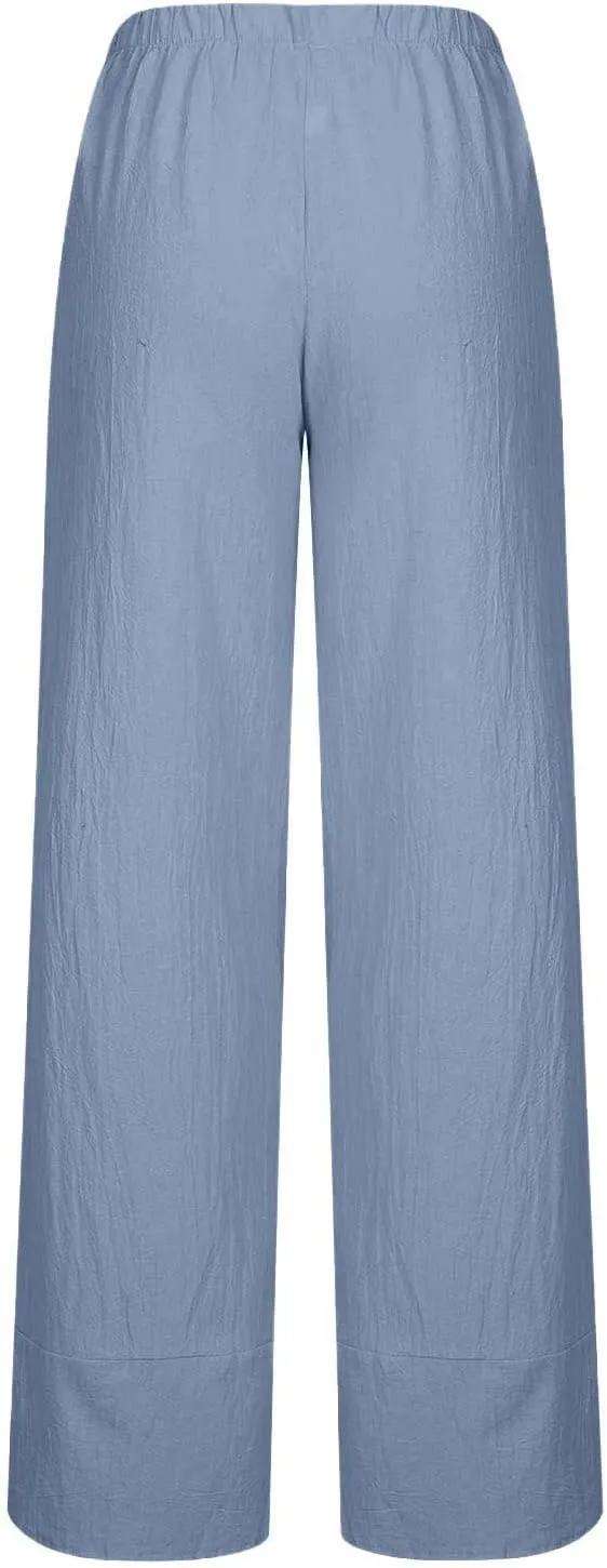 Beach Pants for Women 2025 Vacation Loose Capri Pants Baggy Elastic Waist Pants Summer Lounge Pants with Pockets