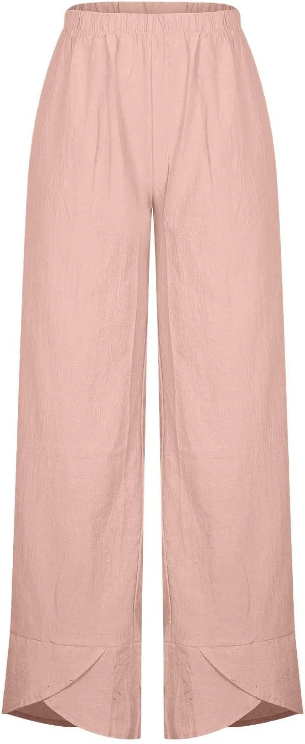 Beach Pants for Women 2025 Vacation Loose Capri Pants Baggy Elastic Waist Pants Summer Lounge Pants with Pockets