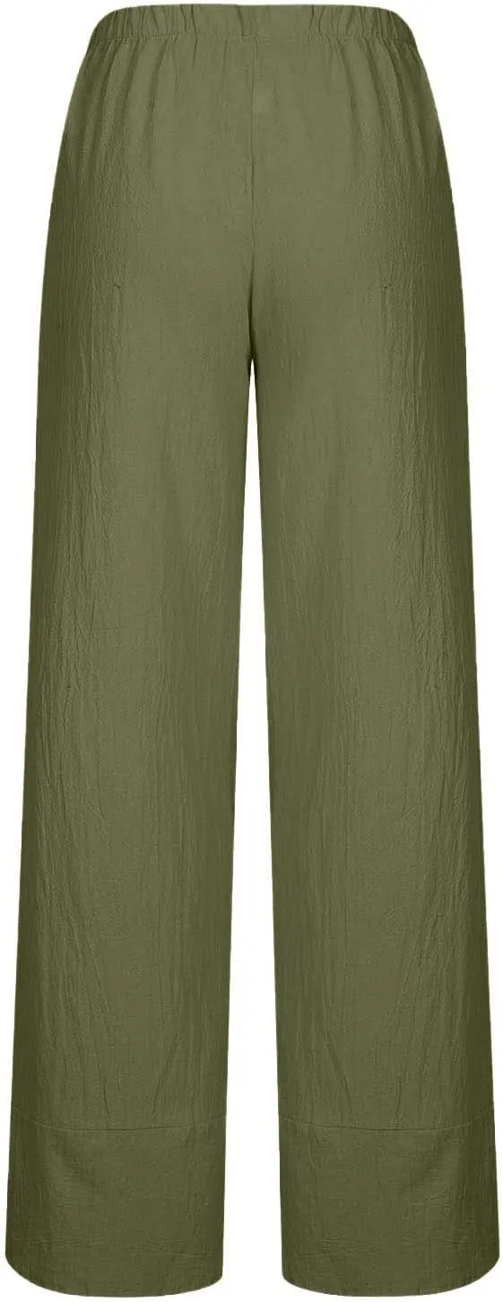 Beach Pants for Women 2025 Vacation Loose Capri Pants Baggy Elastic Waist Pants Summer Lounge Pants with Pockets
