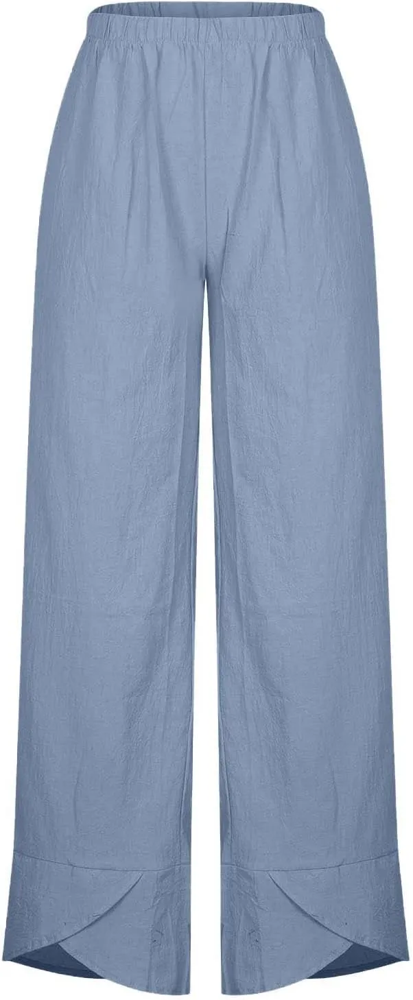 Beach Pants for Women 2025 Vacation Loose Capri Pants Baggy Elastic Waist Pants Summer Lounge Pants with Pockets