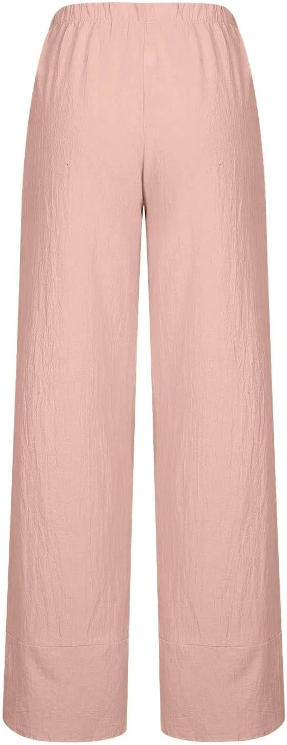 Beach Pants for Women 2025 Vacation Loose Capri Pants Baggy Elastic Waist Pants Summer Lounge Pants with Pockets