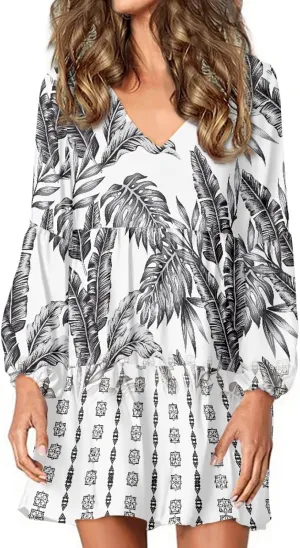 Bengbobar 2023 Van Gogh Dress Women Starry Night Summer Spring Tunic Mini Long Puff Sleeve Casual Loose Flowy Shift Dress