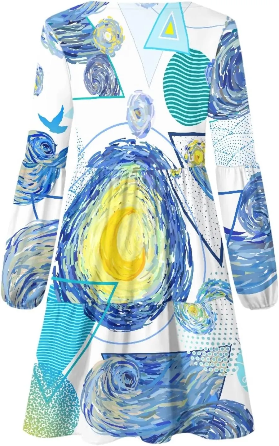 Bengbobar 2023 Van Gogh Dress Women Starry Night Summer Spring Tunic Mini Long Puff Sleeve Casual Loose Flowy Shift Dress