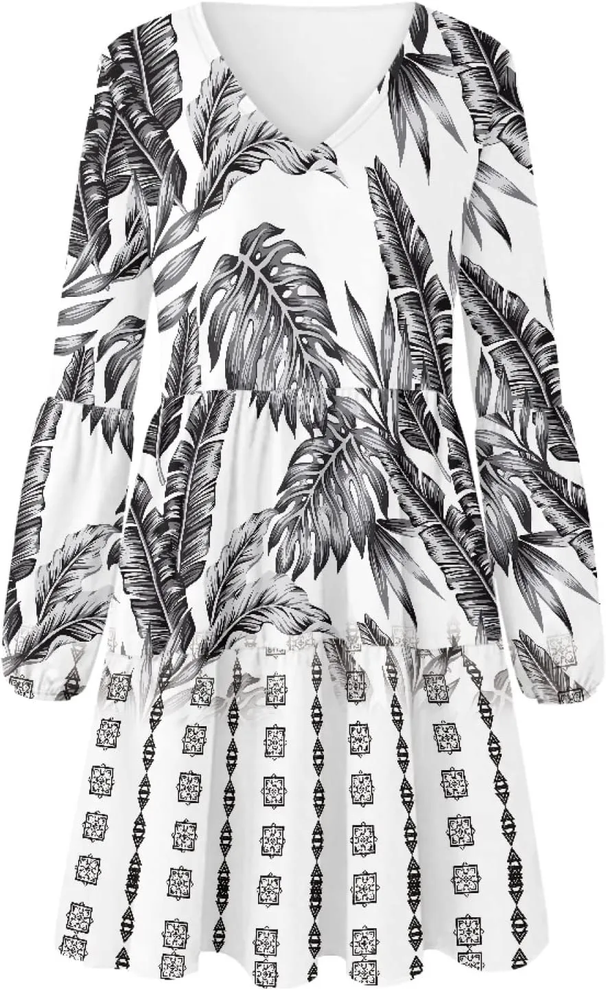 Bengbobar 2023 Van Gogh Dress Women Starry Night Summer Spring Tunic Mini Long Puff Sleeve Casual Loose Flowy Shift Dress