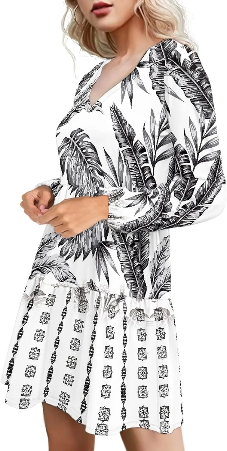 Bengbobar 2023 Van Gogh Dress Women Starry Night Summer Spring Tunic Mini Long Puff Sleeve Casual Loose Flowy Shift Dress