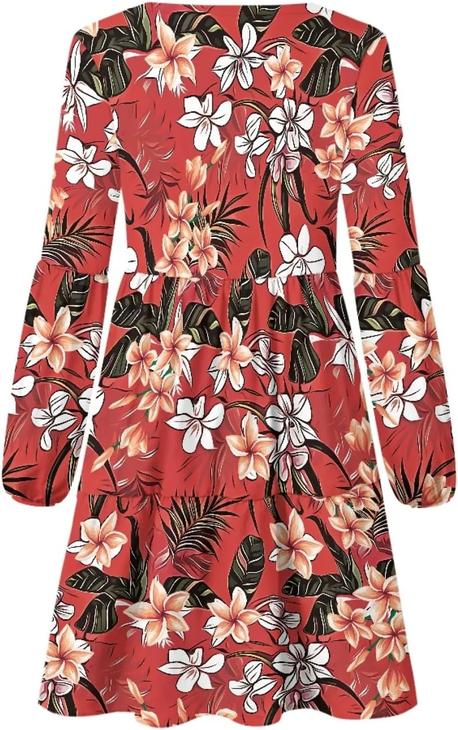 Bengbobar Women Floral Dress Funny Casual Long Puff Sleeve Summer V Neck Elegant Midi Flowy Pleated Party Swing Shift Dresses
