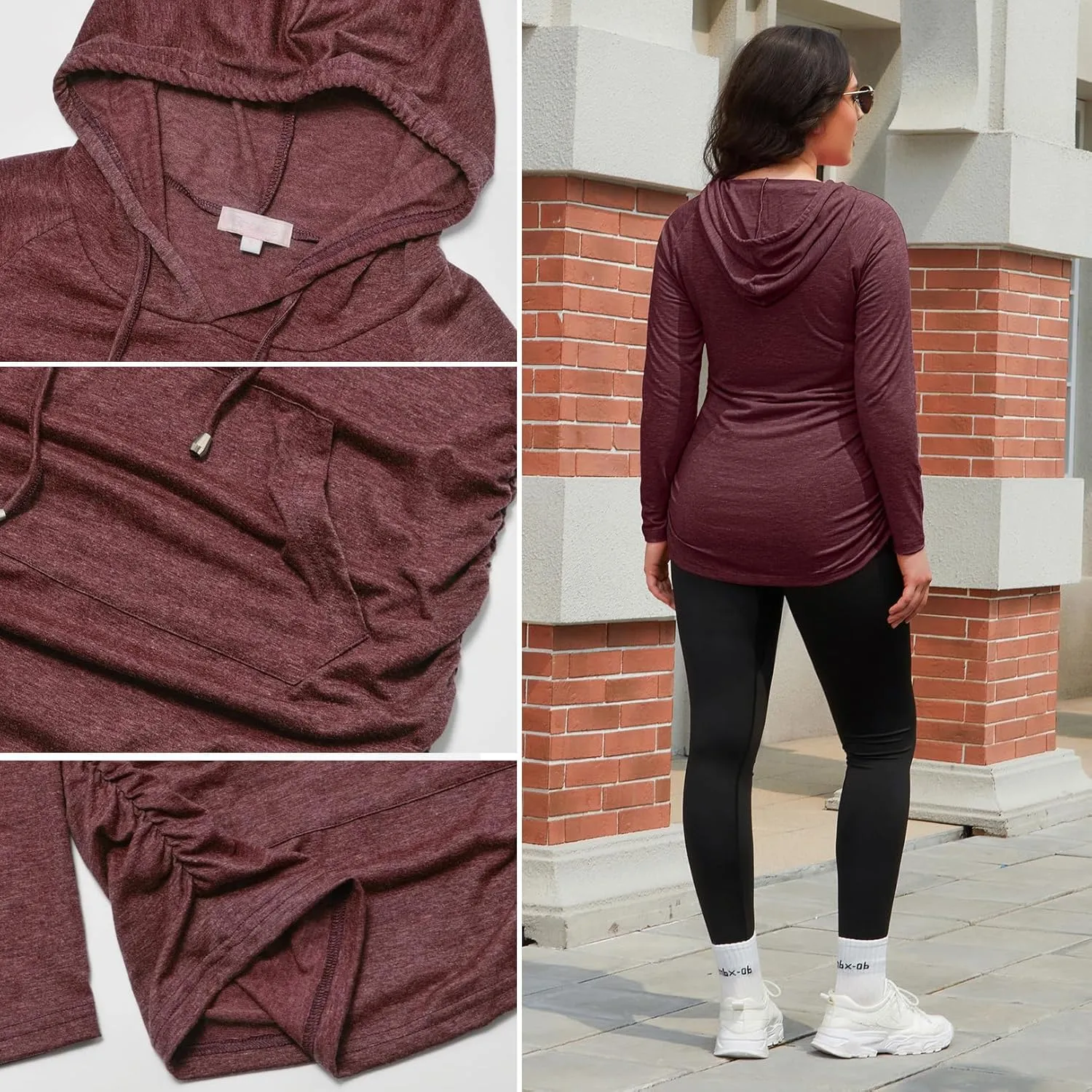 Bhome Maternity Hoodie Long Sleeves Shirt Casual Top Basic Tee Layering Sweatshirt