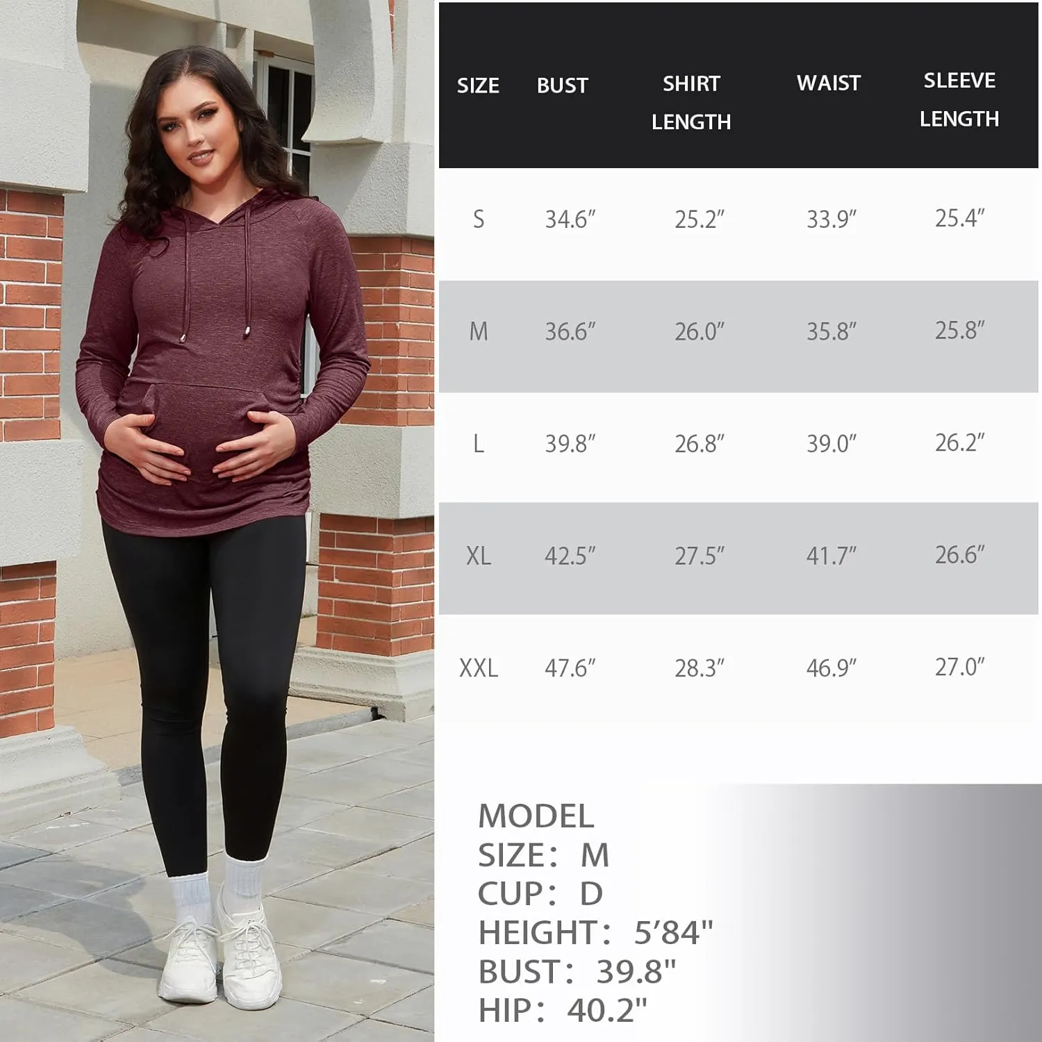 Bhome Maternity Hoodie Long Sleeves Shirt Casual Top Basic Tee Layering Sweatshirt